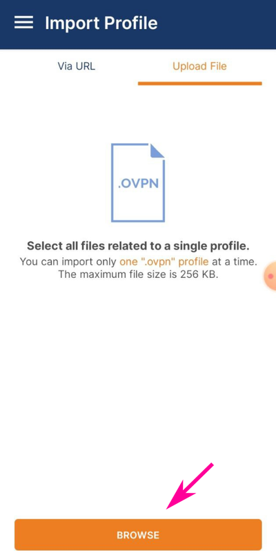 OpenVPN Connect для Android - выбор и добавление файла конфигурации